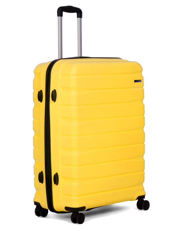 Image of Teakwood 8 Wheel Set of 3 Trolley Bag, Hard Cabin with Zipper Closure, Adjustable Push Button & Cross Side Strap, TSA Lock System 360 Degree (Small-Medium-Large, Yellow)