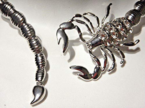 Solid Metal Scorpion Shaped Collar Silvertone Clear Rhinestone Crystal Insect Torque Choker Necklace #TOP1