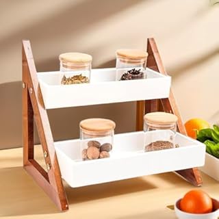 SAFAK Wooden Multipurpose Kitchen Organizer Stand Shelf Holder Storage Rack For Spices Jars Utensils Dishes Plates| Counter Top Organizer (White, Minimalist, Free Standing, Corner Shelf)