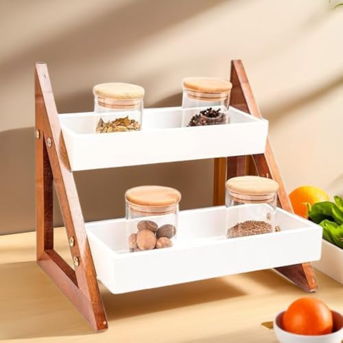 SAFAK Wooden Multipurpose Kitchen Organizer Stand Shelf Holder Storage Rack For Spices Jars Utensils Dishes Plates| Counter Top Organizer (White, Minimalist, Free Standing, Corner Shelf)