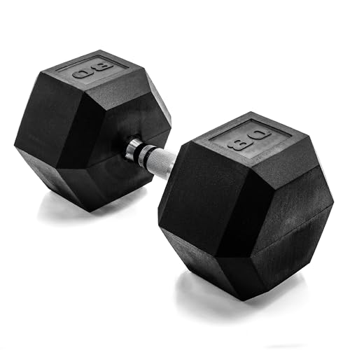 Image of CAP Rubber Coated Dumbbell Weights, Free Weights for Home Gym Strength Training, Anti-Roll Hex Dumbbells with Black, Chrome & Comfort Grip Handles, Singles