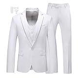 MOGU Men Suit 3 Piece Slim Fit White Black Tuxedos for Prom Wedding US Size 40 Jacket/36 Pants White