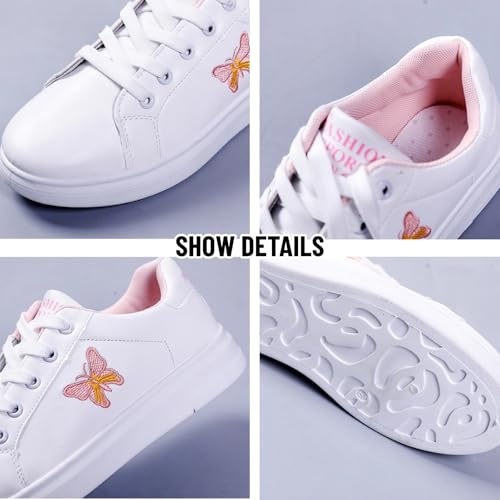 Butterfly Chunky Sneakers for Women & Girls 3cm Platform White Walking Shoes for Travel & Gifts, Lightweight Comfort4