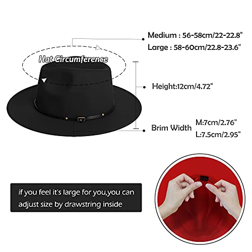 Image of jingsha Fedora Hats for Men & Women Wide Brim Fedora Felt Panama Hat Men's Dress Hats with Belt Buckle