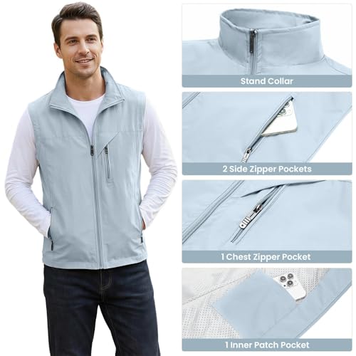 Image of Mens Vests Outerwear Windproof Lightweight Softshell Sleeveless Jacket | Breathable Zip Up Multi-Pockets Quick Dry Sports Vest for Golf Hiking Fishing Running
