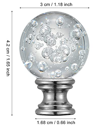 2 Pcs Crystal Lamp Finials For Lamp Shade Top, 2 Inches Tall Ball Shaped Clear Bubbles Glass With Nickel Finish Screw Knob Base, Decoration Accessories For Table And Floor Lamps Cap (Silver) #TOP3