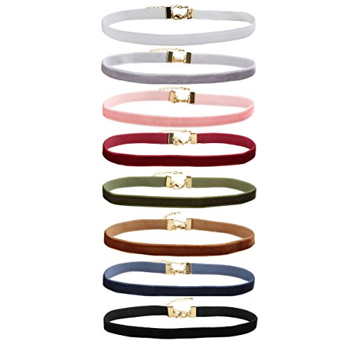 Eigso 6-10 Pcs Gothic Velvet Ribbon Chokers Necklaces for Women Men Gothic Tattoo Lace Adjustable Choker Set