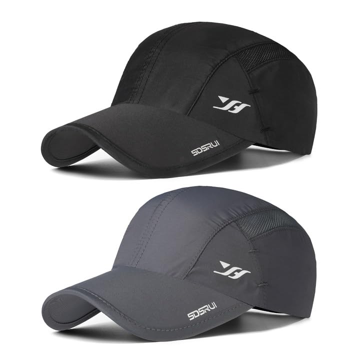 AYPOW 2-Pcs Gorra de Béisbol de Secado Rápido Transpirable, Hombres Mujeres Moda Ligera Plegable Sombreros de Sol para Deportes Al Aire Libre, Ajustable Gorro de Béisbol para Correr Senderismo, Unisex