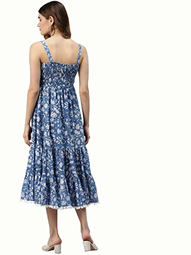 Image of Divena Rayon Cream A-Line Floral Printed Midi Dress