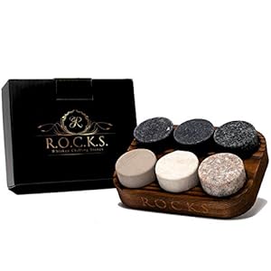 Whiskey Chilling Stones – Set van 6 handgemaakte premium graniet ronde nippende rotsen – hardhouten presentatie en…