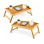 CROWNSHOP Bamboo Bed Tray Table 50x30x24cm – Foldable Breakfast in Bed Tray with Handles & Folding Legs, Portable Lap Tray for Eating, Working, Laptop, Sofa, and Breakfast in Bed (Brown, 2 PCS)
