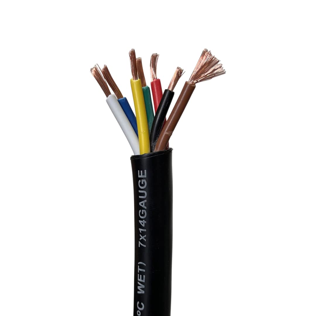 14 Gauge 7 Way Conductor Extension RV Trailer Wire Cable Wiring Insulated - 25 Feet 14/7, CCA Copper Clad Aluminum