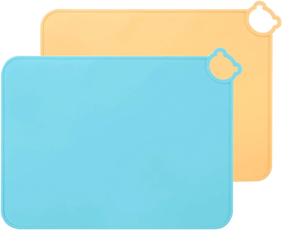 ME.FAN Silicone Placemats for Kids Baby Toddlers Non-Slip | Tablemats Stain Resistant Anti-Skid Reusable Dishwasher Safe Table Mats | Portable Food Mat Travel Set of 2 (Blue-Yellow)