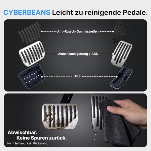 CYBERBEANS Gaspedal und Bremspedal Abdeckung für Tesla Model 3 (2017-2026) & Model Y (2020-2026) - Aluminium Performance Pedalkappen Rutschfest Kompatibel mit Model 3 Highland & Model Y Juniper