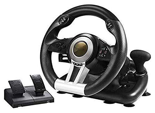 Volant de Jeu pour PC, Volant de Course PC à 180 degrés, Volant de Jeu de Course de Voiture USB Universel avec pédale pour Windows PC, PS3, PS4, X-One, Switch (Couleur : Noir)
