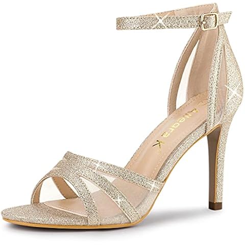 Allegra K Sandalias Tacones De Aguja Correa De Tobillo Brillantina para Mujer Oro 38 Cover