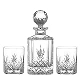 DIAMANTE 3 piece Whisky Set ‘Old Buckingham' 3 Piece - 1 Decanter and 2 Tumblers Packaged in a Black Satin Lined Gift Box - Premium Crystal