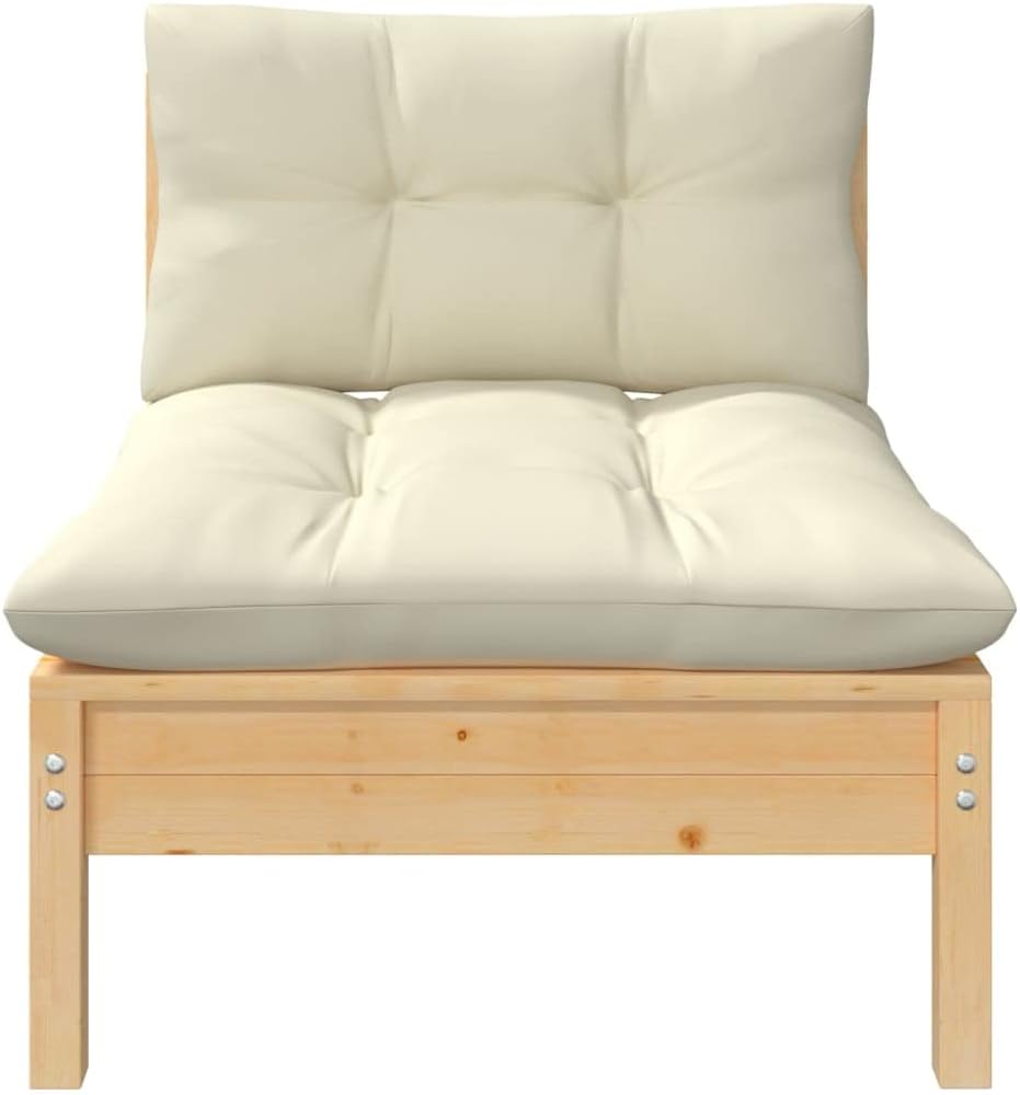 vidaXL 2-Seater Patio Sofa with Cream Cushions Solid Pinewood, Outdoor Middle Sofa, Wooden Middle Sofa, Outdoor Sofa, Outdoor Middle Sofas