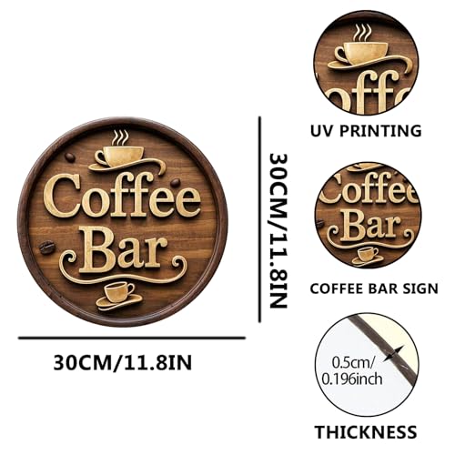 Image of Wooden Coffee Bar Sign Decor - Vintage Wall Decor & Coffees Station Accessories for Kitchen, Home, Office, Cafe - Housewarming Gift (Coffee Bar Sign)