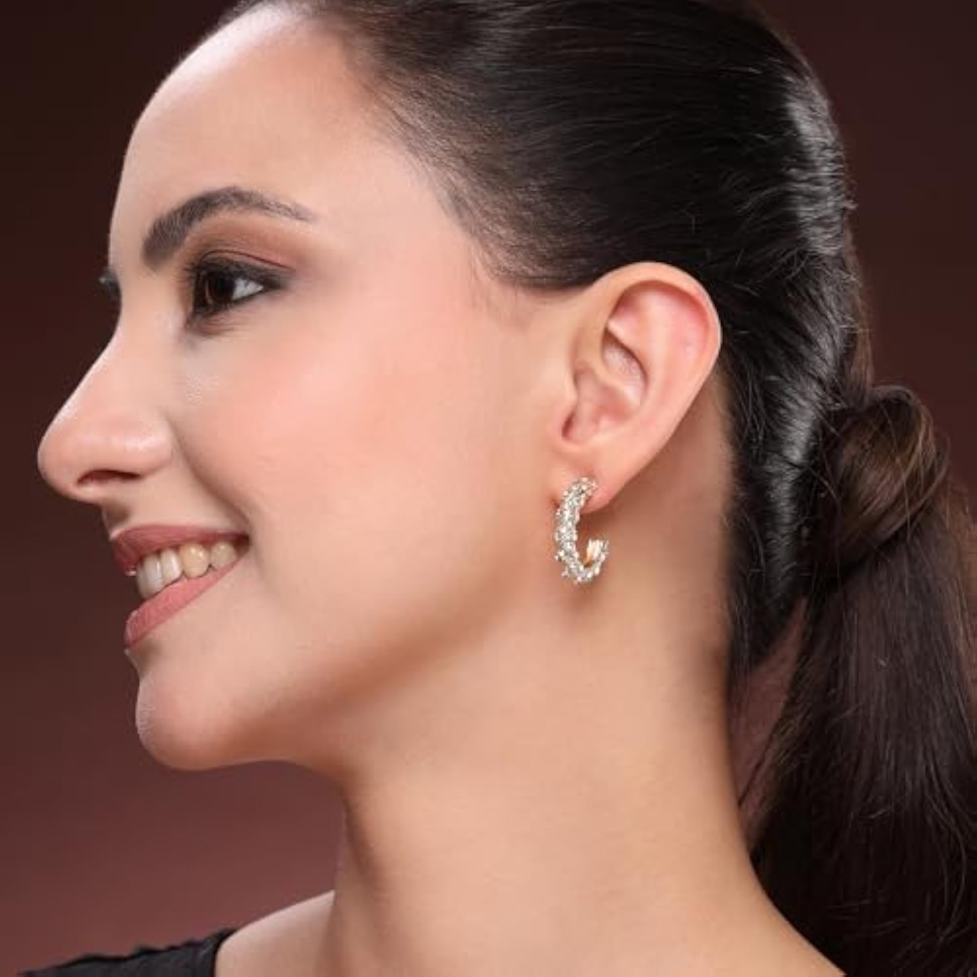 Plated Alloy Geometric Textured Hoop Earrings Set, 2 Pairs