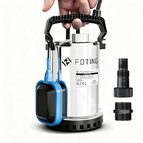 FOTING 400W Stainless Steel Submersible Water Pump for Dirty/Clean Water, 8250 L/H Electric Sump Pump with Float Switch, Portable Water Pump to Empty Pool, Drainage Pump for Pools, Hot Tub, Ditches