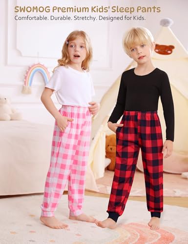 SWOMOG Unisex Kids Plaid Pajama pants for Boys & Girls Comfy Sleepwear Bottoms Lounge Jogger PJ Pants with Pockets4