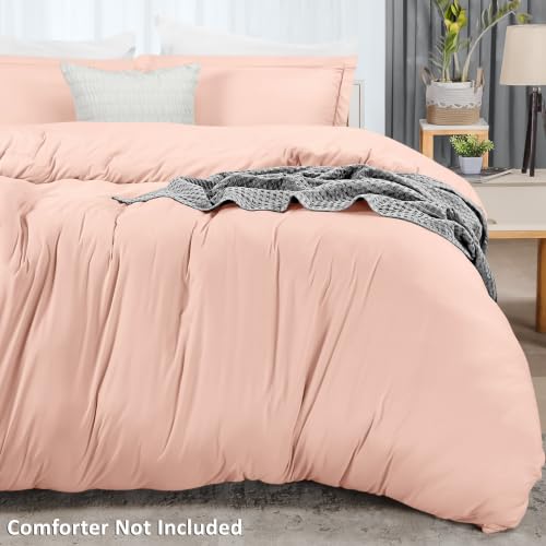 Image of Duvet Cover King, 3 PC Cotton Like Polyester with Zipper Closure, Tea Pink