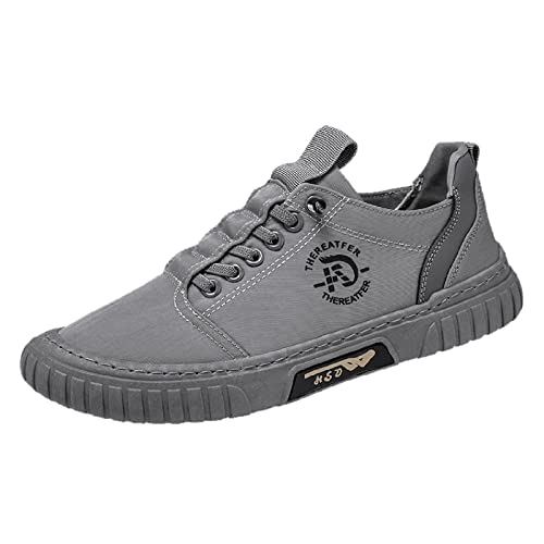 Zapatillas de deporte para hombre planas, con cordones ligeros, transpirables, lona, zapatos de caminar, senderismo, tendencias, fitness, zapatillas antideslizantes, zapatos deportivos, gris, 38 EU