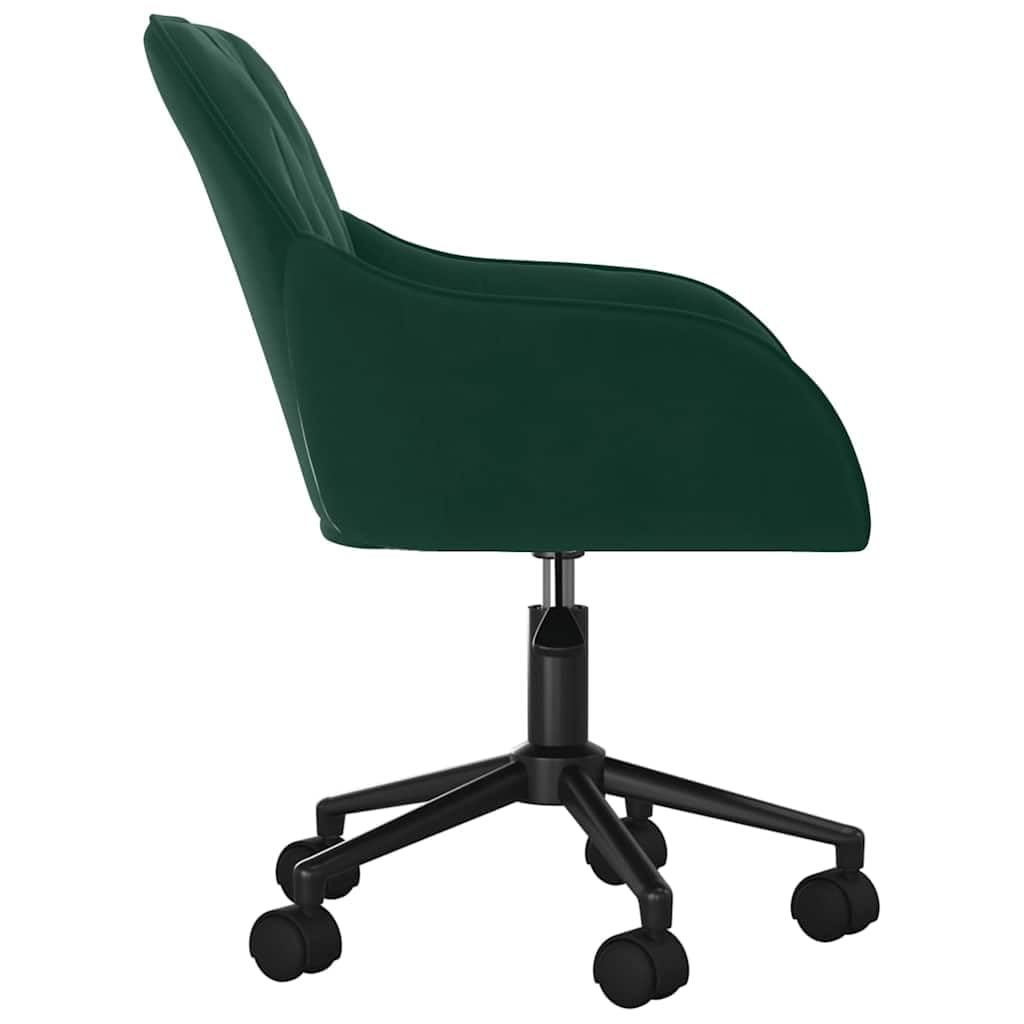 Chaise de bureau pivotante en velours vert foncé avec roulettes