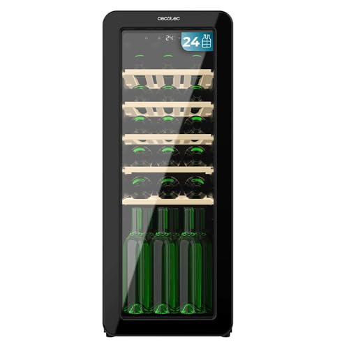 Cecotec Vinoteca 24 Botellas Retro Bolero Grandsommelier Origin 24 Hit Black. Acabado En Negro Con Control Led, Temp. 5-20ºC, NoFrost, Estantes Madera, Luz Interior, Ventilación