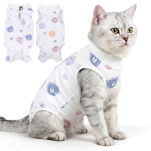 DOPENSPI Katzenbody Nach Op Katze Chirurgie Erholungsanzug Verstellbare Größen Ganzkörper-Kleidung Spay-Kegel Nach Kastrationsoperationen Anti-Lecken Schutz für Bauchwunden Small Male Female Pets(L)