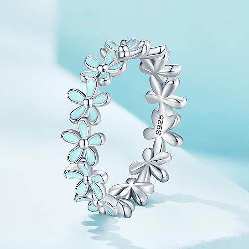MUNDELL 925 Sterling Silver Dainty Daisy Rings Blue Flower Finger Rings for Women Stacking Promise Rings Fine Jewelry4