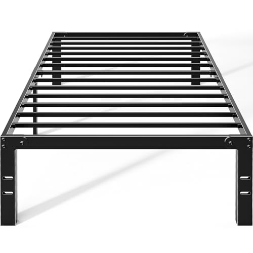 Image of OLIXIS Twin Metal Platform Bed Frame - 14in High Heavy Duty Mattress Foundation with Storage Space, No Box Spring Needed, Sturdy Steel Slat Support, Easy Assembly, Black