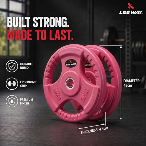 Image of Leeway Color Rubber Coated Olympic Weight Plates (120kg Set) | 51mm Dia | Metal Integrated Gym Weight Plates | Rubber Coated Weight for Olympic Barbell, Home & Strength Training (2.5X2+5X2+7.5X2+10X2+15X2+20X2)