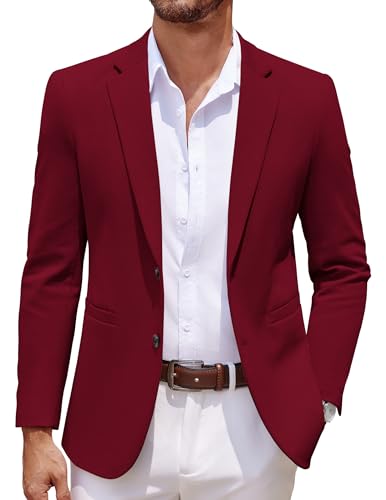 COOFANDY Men's Casual Knit Blazer Suit Jacket Stretch Sport Coats Regular Fit Wine Red