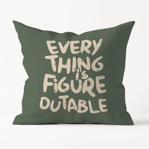 Poecinvi Everything is Figureoutable Inspirational Pillow Covers 18x18 Double-Sided, Encouragement Positive Gifts for Women, Trendy Retro Green Throw Pillow Covers for Couch Bed Home Office Decor