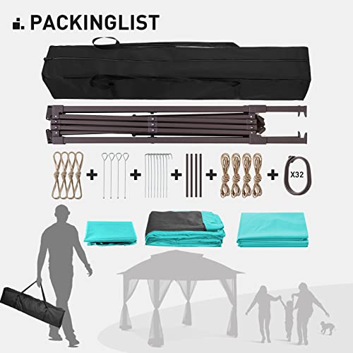 Joyside 11'x11' Pop Up Gazebo for Patios Gazebo Canopy Tent with Sidewalls Outdoor Gazebo with Mosquito Netting Pop Up Canopy Shelter Wedding Tent with Aqua Shade(Aqua Blue)