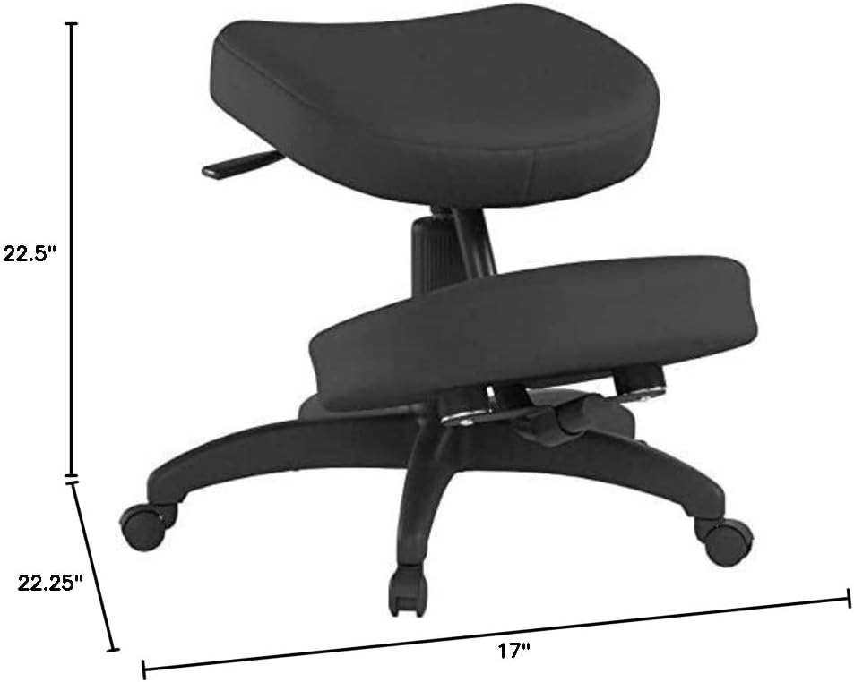 Office Star KC Series Ergonomically Designed Knee Chair with Memory Foam Padding and Casters, Pneumatic Height Adjustment, Black