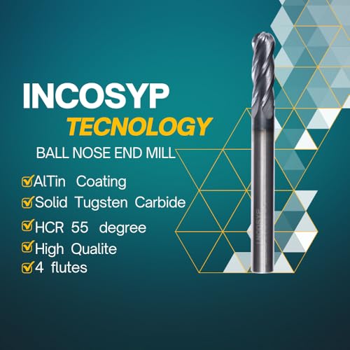 Image of Generic Carbide Ball Nose end Mill 1 /4 inch inch - 4 Flutes AlTin Coated - 1 /4 inch inch Shank - 3 /4 inch inch Length for Cut - HRC 55 - for Milling Alloy Steels, Hardened Steels, Stanless Steel.