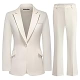 TRONSTORE Women's Suit 2 Piece Set Pinstripe Blazer and Bootcut Dressy Pants Set for Work Office Business Outfits-Apricot M