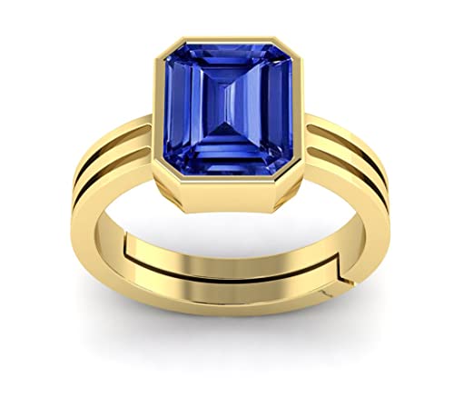 Bague saphir bleu naturel plaqué or - Bijou astrologique réglable mixte
