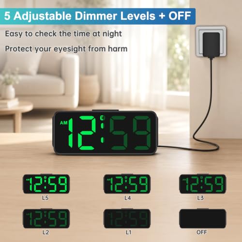Image of Peakeep Small Digital Alarm Clock for Bedroom, Large Number, Battery Backup | Plug-in Tiny Electric Clock Brightness Dimmable for Bedsise Desk Table Small Spaces, 5 Volume, Easy to Set, Adapter Included