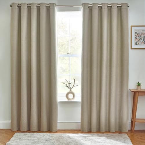 furn. Dawn Textured Blackout Eyelet Curtains – Thermal Lined Pair (Natural - Width 229 x Drop 229cm)