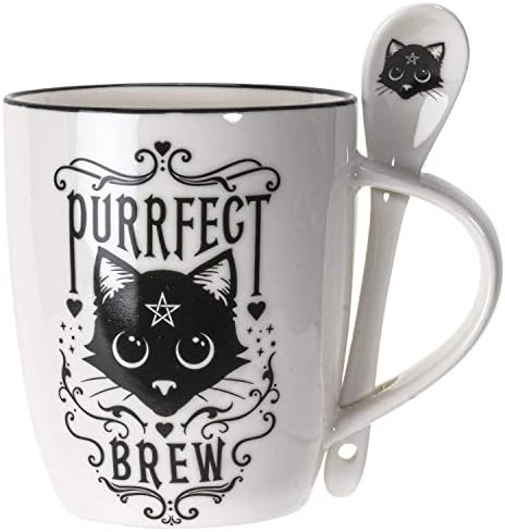 SUMMIT COLLECTION Alchemy Gothic Purrfect Brew Black Cats 11 fl oz Mug and Spoon Set Bone China