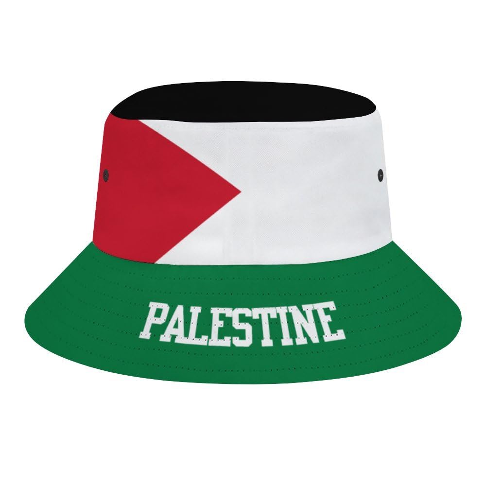 Palestine Flag 3D Novelty Bucket Hats Fisherman Hat Travel Beach Cap Black