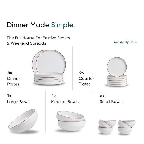 Image of Shay Modern Ceramic Dinner Set, 21 Pcs, White | Crockery Set for Gifting & Dining| Premium Ceramic Dinner Set | Matte Finish (Japandi Dinner Set - White, 21 Piece)