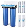 Geekpure 2 Stage Whole House Water Filter System with 20-Inch Blue Housing and 4 PP Sediment 4 Carbon Filters-1"Port
