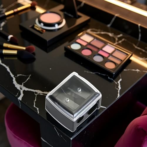 Black Eyeliner Sharpener Makeup Pencil Sharpener Pencil Sharpeners for Eyebrow Eyeliner Pencil Tool Dual Holes Eye Pencil Sharpener with Cover Portable Makeup Brushes and Tools - Image 7