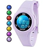CKV Kids Digital Watch for Girls Boys with 7 Colors LED Lights 30 M Waterproof Children's Outdoor Wristwatch with Alarm and Stopwatch