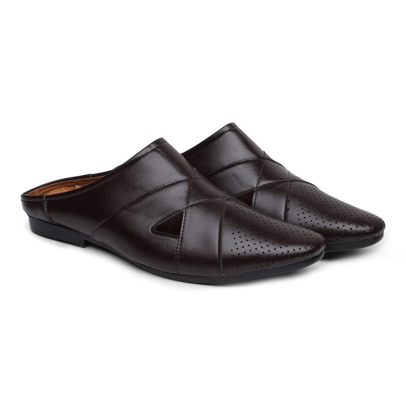 Image of Zixer Summer Urban Men's Shoes Luxury Synthetic Leather Mule Loafers Men's Shoes Handmade Ultra Premium Lightweighted Daily Easy Wear Open Back Half Cut Trending Classic Slip On Shoes for Men